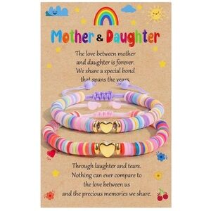 Matching Mother Daughter Heart Bracelet Set Bead Jewelry Gift